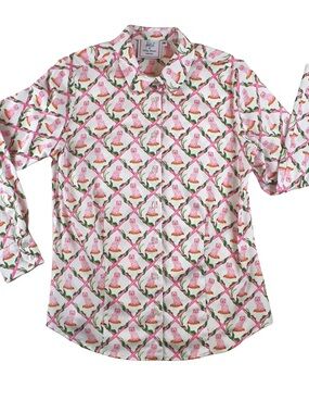 Little Goodall and Willa Heart collection diamond pink dog and floral button-up